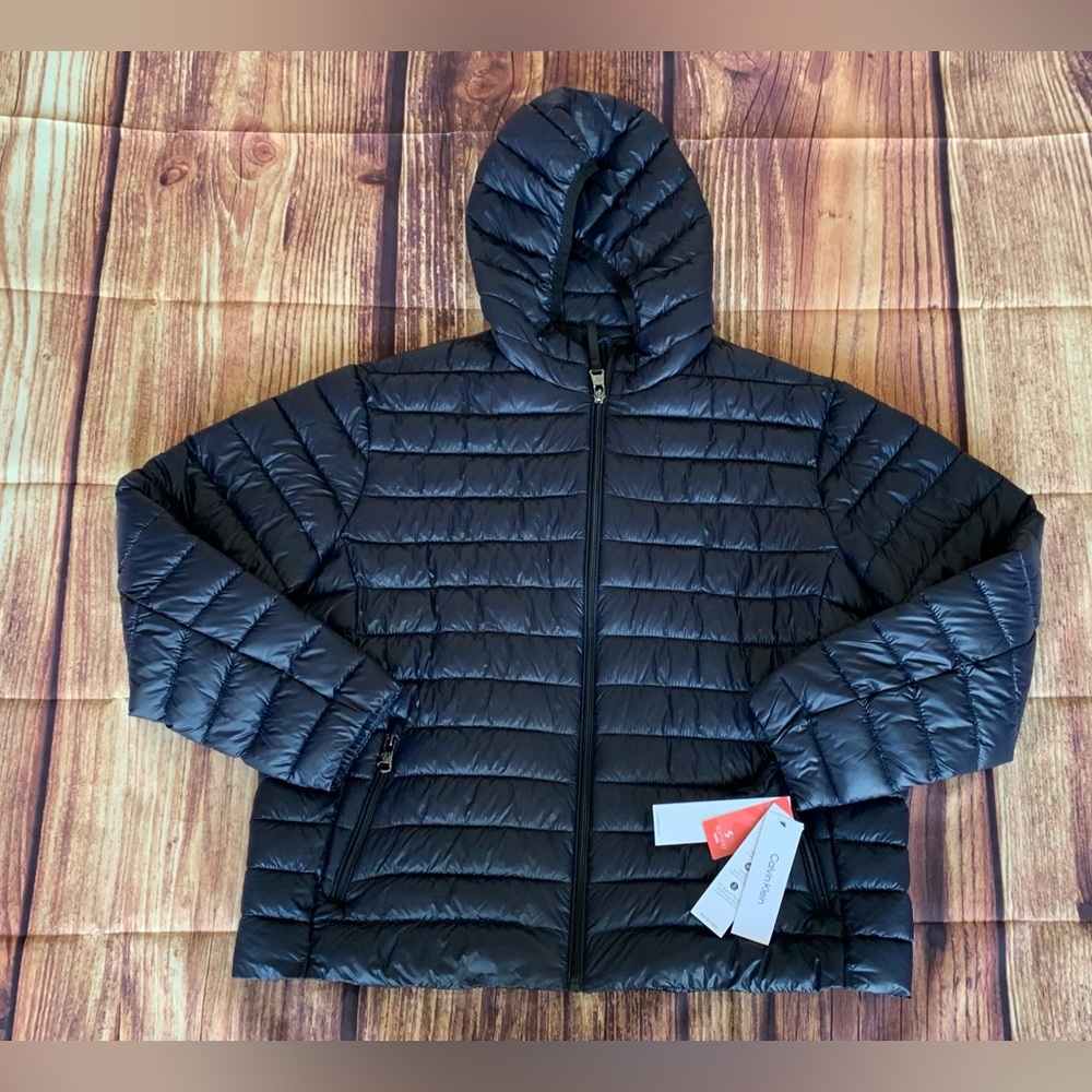 NWT Calvin Klein Men's Hooded Packable Water Resistant Blue Puffer Jacket XXL